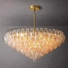 Amerykańska lampa wisząca, lampa sufitowa, szkło, bursztyn, przezroczysta, 90 cm, 14 świateł