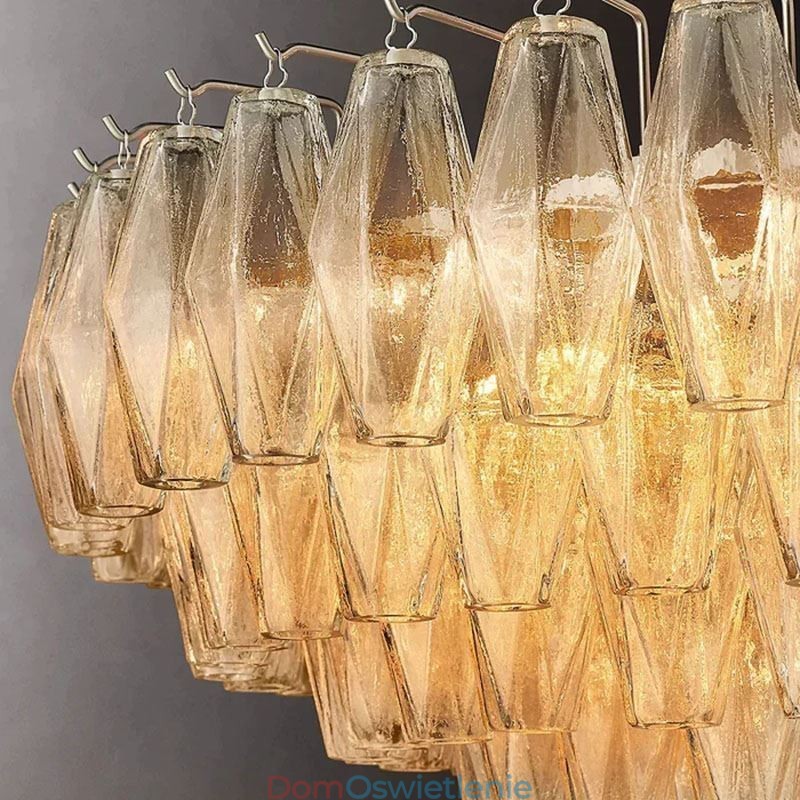 Amerykańska lampa wisząca, lampa sufitowa, szkło, bursztyn, przezroczysta, 90 cm, 14 świateł