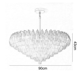 Amerykańska lampa wisząca, lampa sufitowa, szkło, bursztyn, przezroczysta, 90 cm, 14 świateł