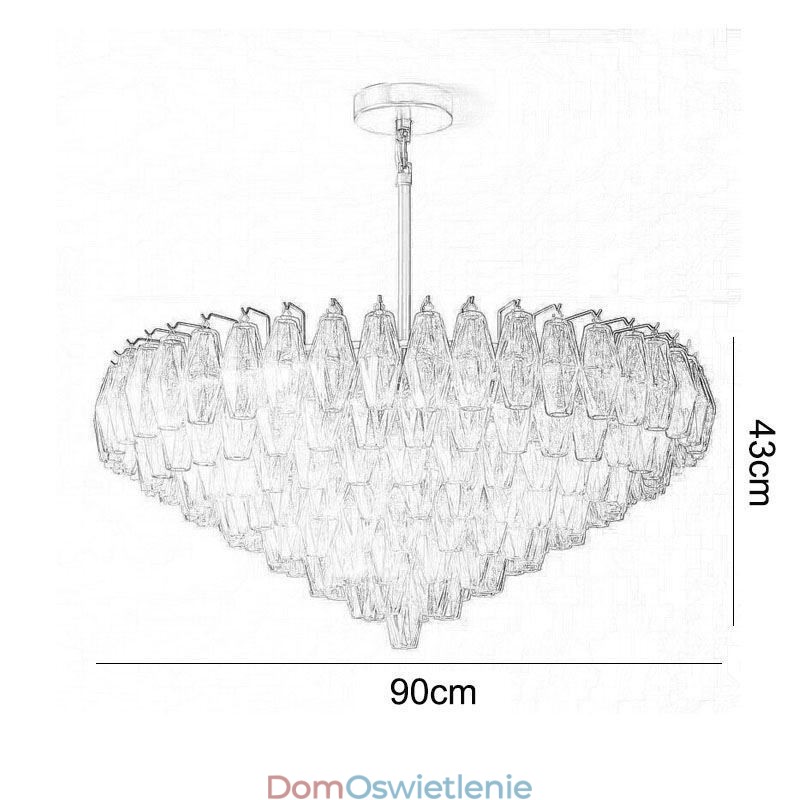 Amerykańska lampa wisząca, lampa sufitowa, szkło, bursztyn, przezroczysta, 90 cm, 14 świateł