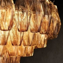 Amerykańska lampa wisząca, lampa sufitowa, szkło, bursztyn, przezroczysta, 90 cm, 14 świateł