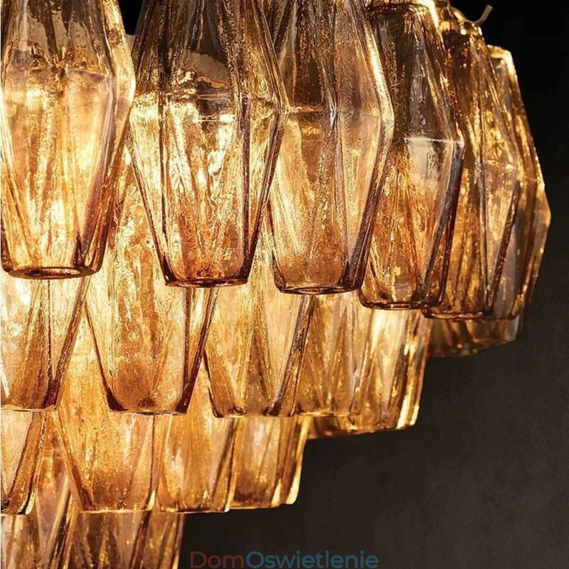 Amerykańska lampa wisząca, lampa sufitowa, szkło, bursztyn, przezroczysta, 90 cm, 14 świateł