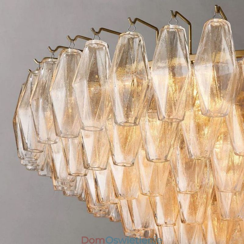 Amerykańska lampa wisząca, lampa sufitowa, szkło, bursztyn, przezroczysta, 90 cm, 14 świateł