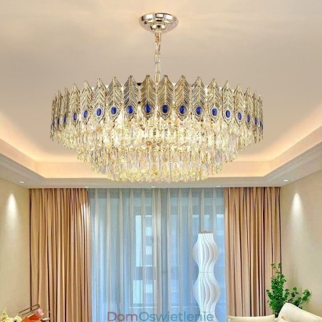 Złota lampa wisząca z kryształu piórkowego Duplex dekoracyjna lampa sufitowa Złota lampa wisząca z kryształu piórkowego Duplex dekoracyjna lampa sufitowa