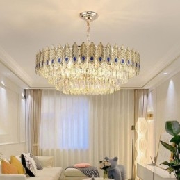 Złota lampa wisząca z kryształu piórkowego Duplex dekoracyjna lampa sufitowa