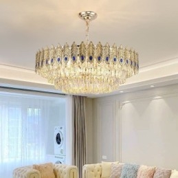 Złota lampa wisząca z kryształu piórkowego Duplex dekoracyjna lampa sufitowa
