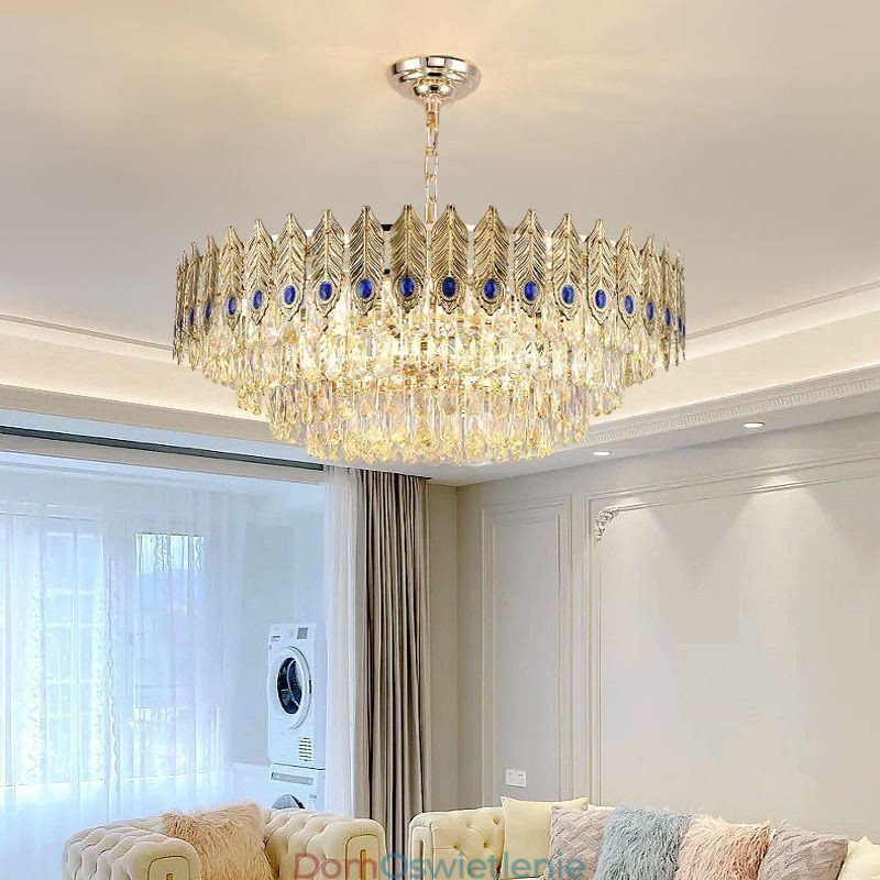 Złota lampa wisząca z kryształu piórkowego Duplex dekoracyjna lampa sufitowa