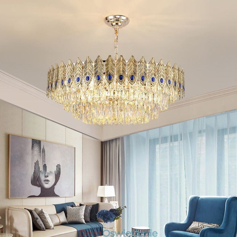 Złota lampa wisząca z kryształu piórkowego Duplex dekoracyjna lampa sufitowa