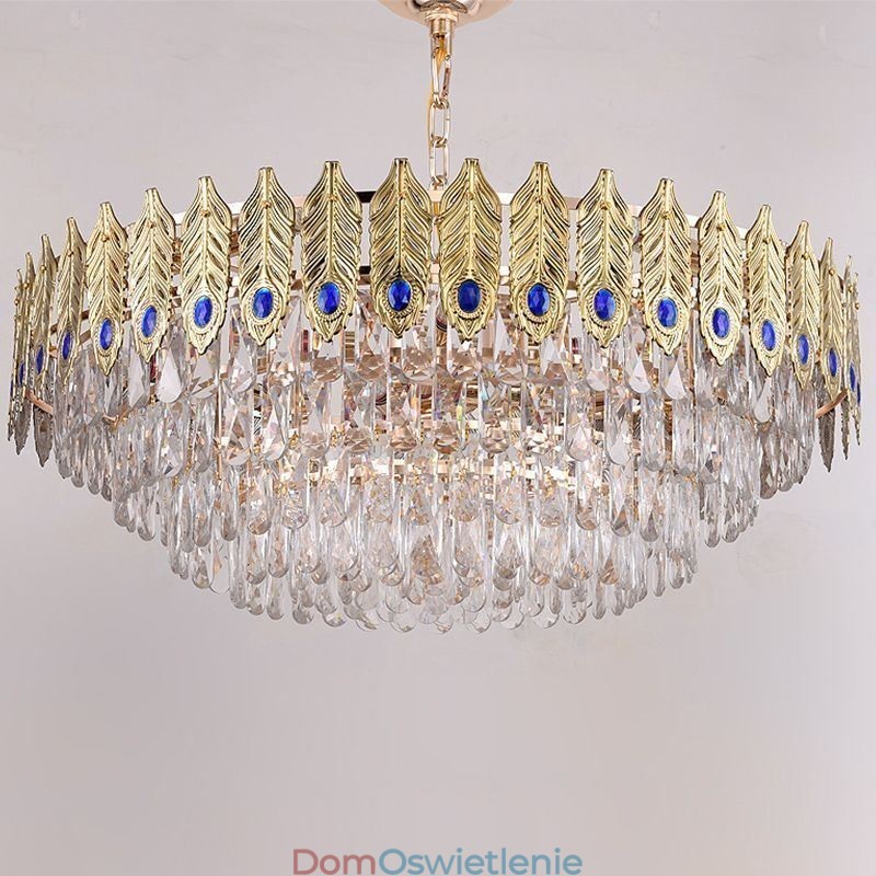 Złota lampa wisząca z kryształu piórkowego Duplex dekoracyjna lampa sufitowa