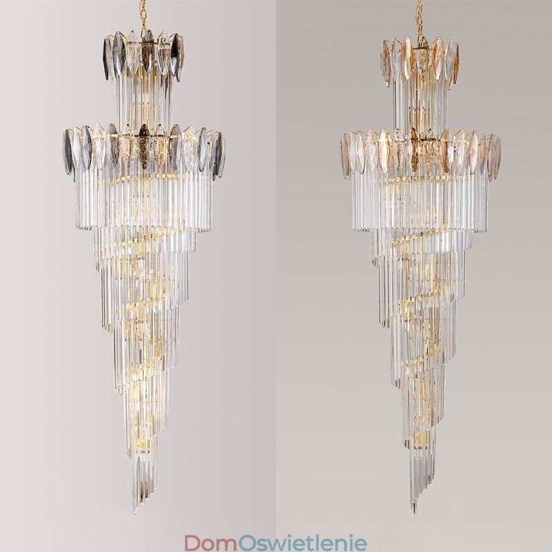 Kryształowa lampa wisząca Duplex stożkowa dekoracyjna lampa sufitowa 70 cm