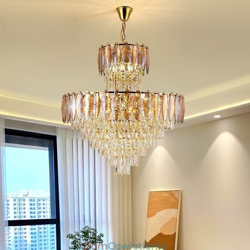 Stożkowa kryształowa lampa wisząca Duplex dekoracyjna lampa sufitowa 80 cm