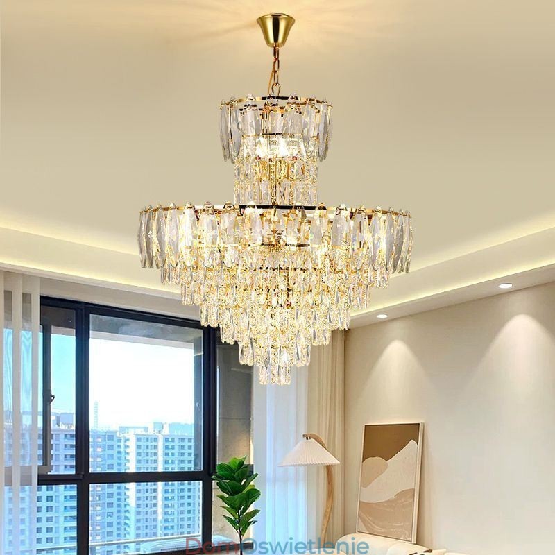 Stożkowa kryształowa lampa wisząca Duplex dekoracyjna lampa sufitowa 80 cm
