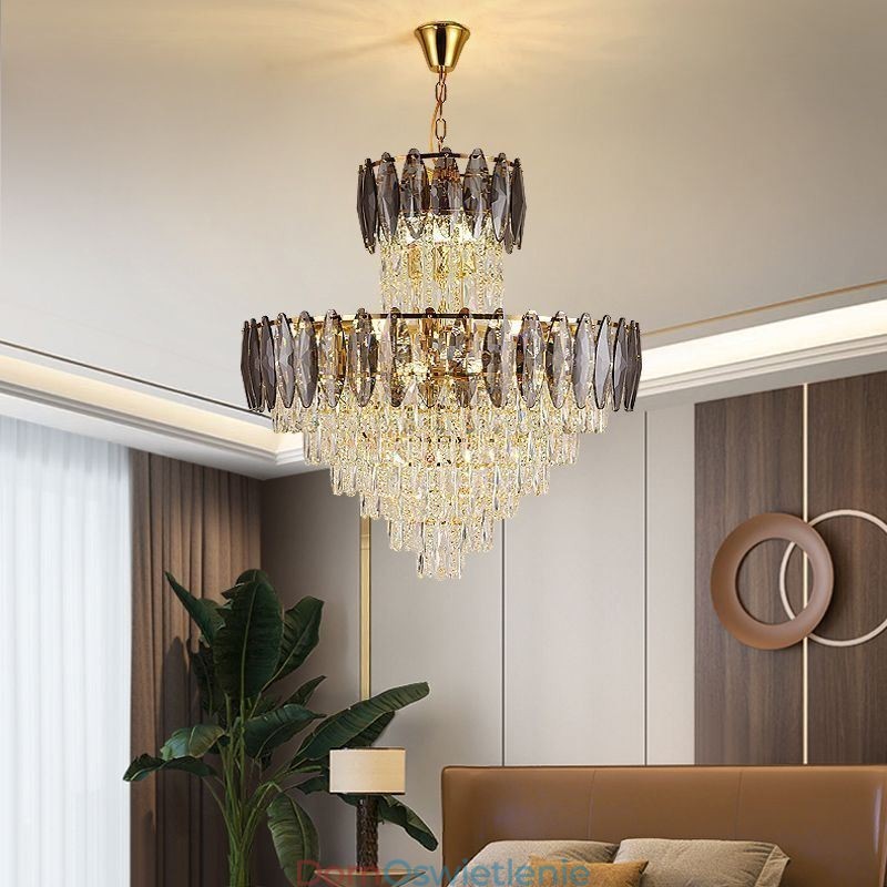 Stożkowa kryształowa lampa wisząca Duplex dekoracyjna lampa sufitowa 80 cm