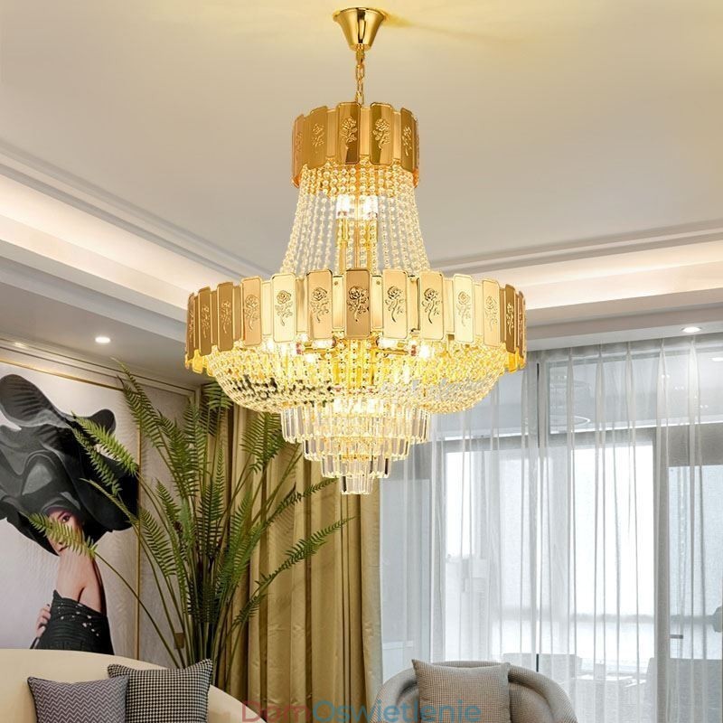Złota kryształowa lampa wisząca Elegancka dekoracyjna lampa sufitowa