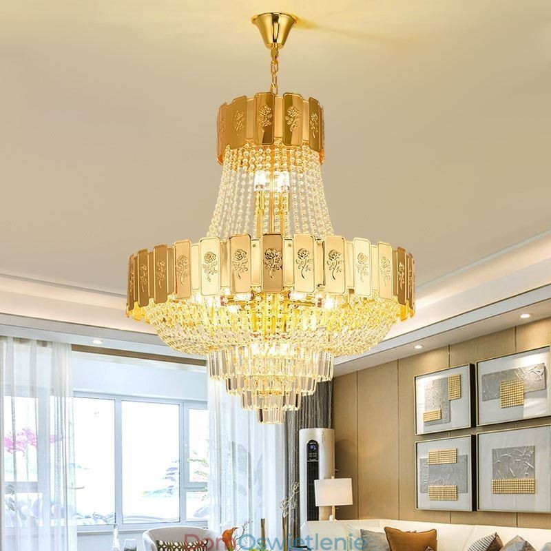 Złota kryształowa lampa wisząca Elegancka dekoracyjna lampa sufitowa