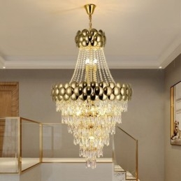 Kryształowa lampa wisząca Galwanizowane złoto Duplex luksusowa dekoracyjna lampa sufitowa 80 cm