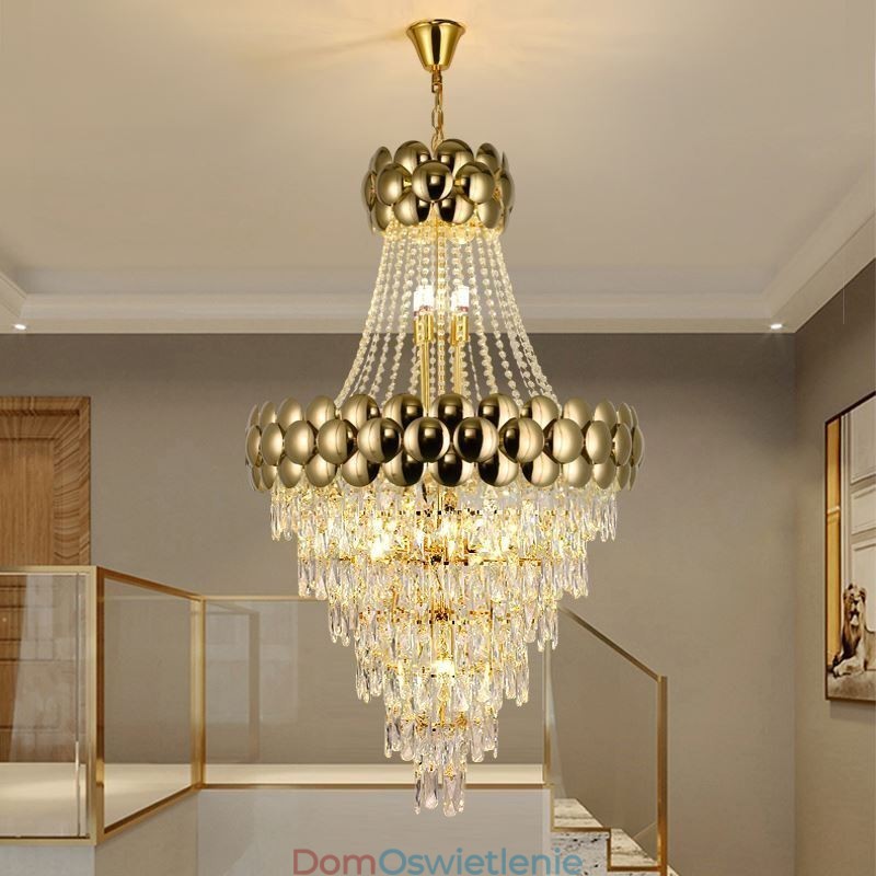 Kryształowa lampa wisząca Galwanizowane złoto Duplex luksusowa dekoracyjna lampa sufitowa 80 cm
