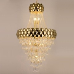Kryształowa lampa wisząca Galwanizowane złoto Duplex luksusowa dekoracyjna lampa sufitowa 80 cm