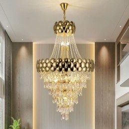 Kryształowa lampa wisząca Galwanizowane złoto Duplex luksusowa dekoracyjna lampa sufitowa 80 cm