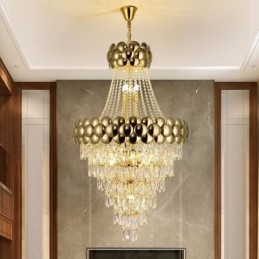 Kryształowa lampa wisząca Galwanizowane złoto Duplex luksusowa dekoracyjna lampa sufitowa 80 cm