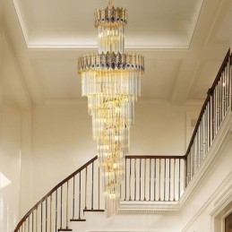 Złota kryształowa lampa wisząca, galwanizowany złoty klosz w kształcie ogona feniksa, lampa sufitowa