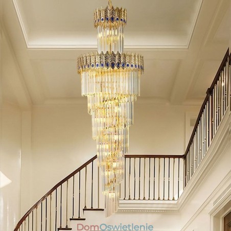 Złota kryształowa lampa wisząca, galwanizowany złoty klosz w kształcie ogona feniksa, lampa sufitowa