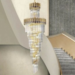 Złota kryształowa lampa wisząca, galwanizowany złoty klosz w kształcie ogona feniksa, lampa sufitowa