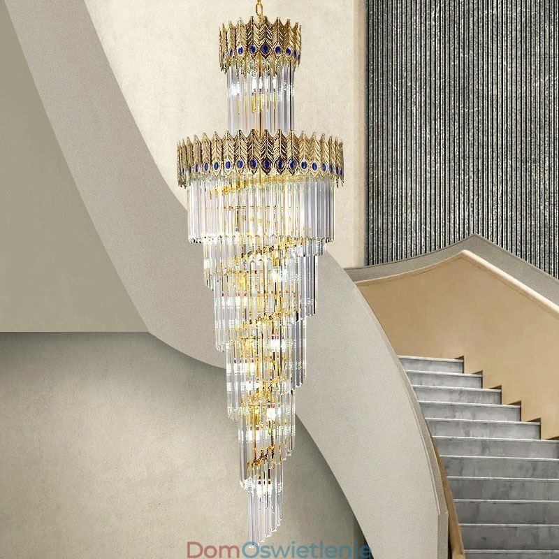 Złota kryształowa lampa wisząca, galwanizowany złoty klosz w kształcie ogona feniksa, lampa sufitowa