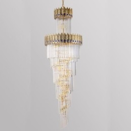 Złota kryształowa lampa wisząca, galwanizowany złoty klosz w kształcie ogona feniksa, lampa sufitowa