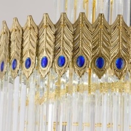 Złota kryształowa lampa wisząca, galwanizowany złoty klosz w kształcie ogona feniksa, lampa sufitowa