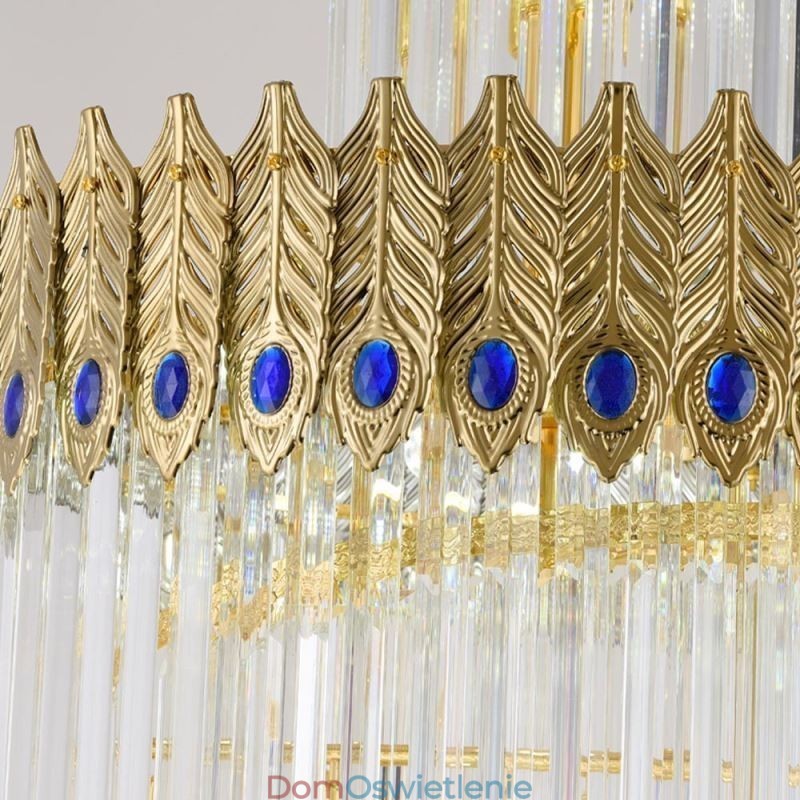 Złota kryształowa lampa wisząca, galwanizowany złoty klosz w kształcie ogona feniksa, lampa sufitowa