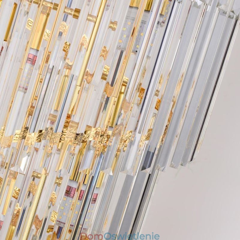 Złota kryształowa lampa wisząca, galwanizowany złoty klosz w kształcie ogona feniksa, lampa sufitowa