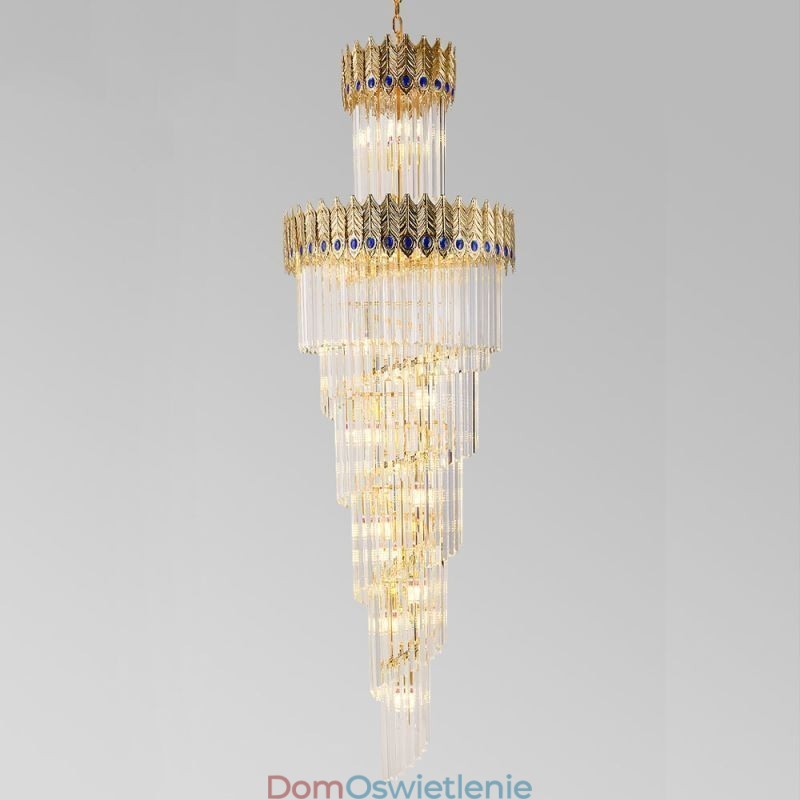 Złota kryształowa lampa wisząca, galwanizowany złoty klosz w kształcie ogona feniksa, lampa sufitowa