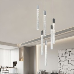 Wisząca lampa chromowana kryształowa kolumna klastra sufitowa