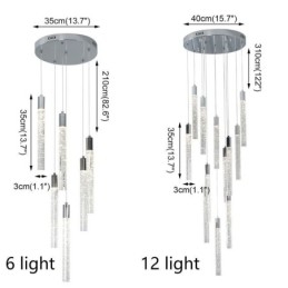 Wisząca lampa chromowana kryształowa kolumna klastra sufitowa
