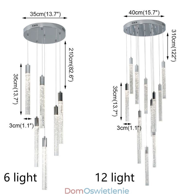 Wisząca lampa chromowana kryształowa kolumna klastra sufitowa