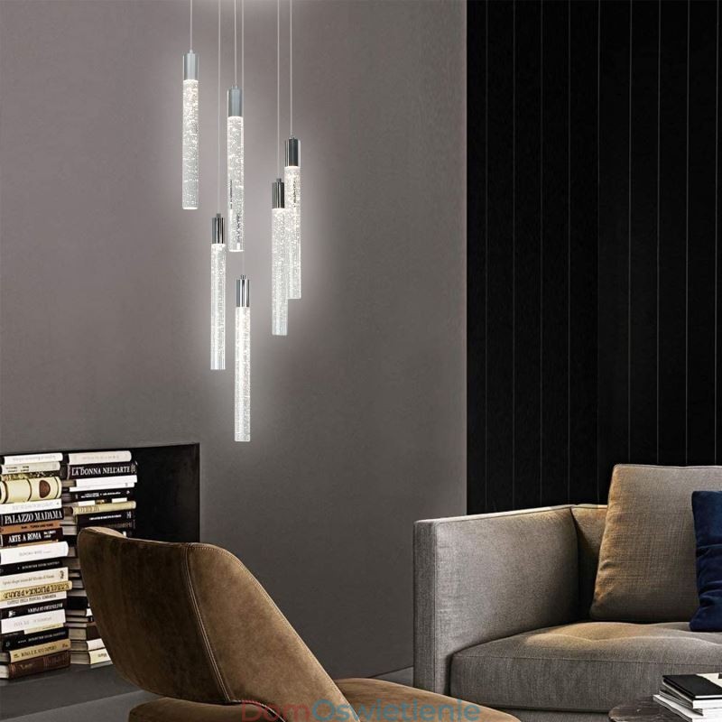 Wisząca lampa chromowana kryształowa kolumna klastra sufitowa