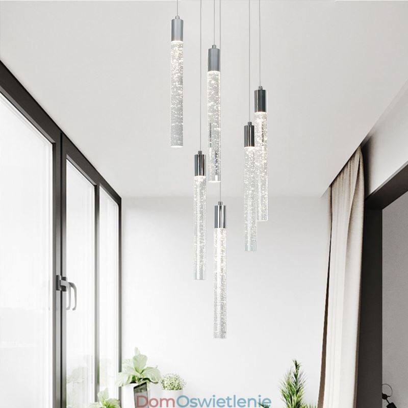 Wisząca lampa chromowana kryształowa kolumna klastra sufitowa