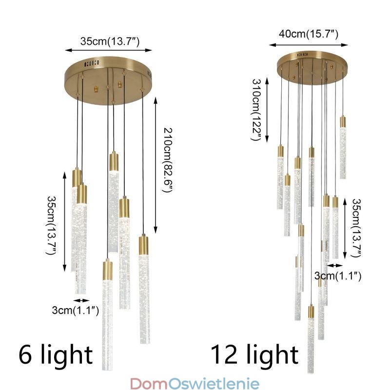 Wisząca lampa miedziana kryształowa kolumna klastra sufitowa