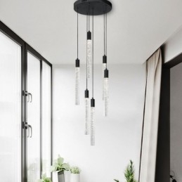 Wisząca lampa wisząca w kolorze czarnym, kryształowa kolumna, lampa sufitowa