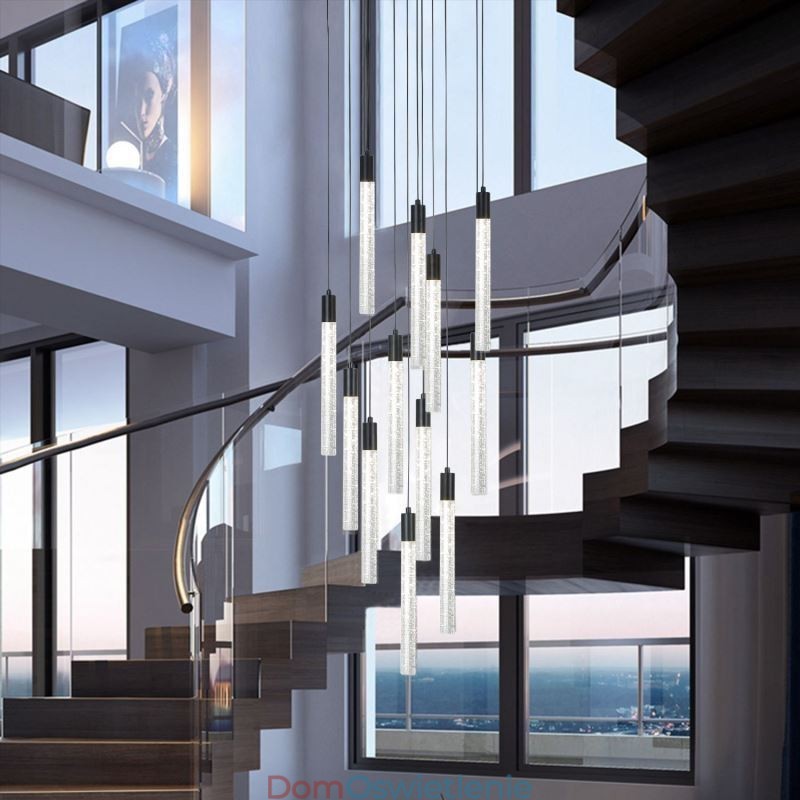 Wisząca lampa wisząca w kolorze czarnym, kryształowa kolumna, lampa sufitowa