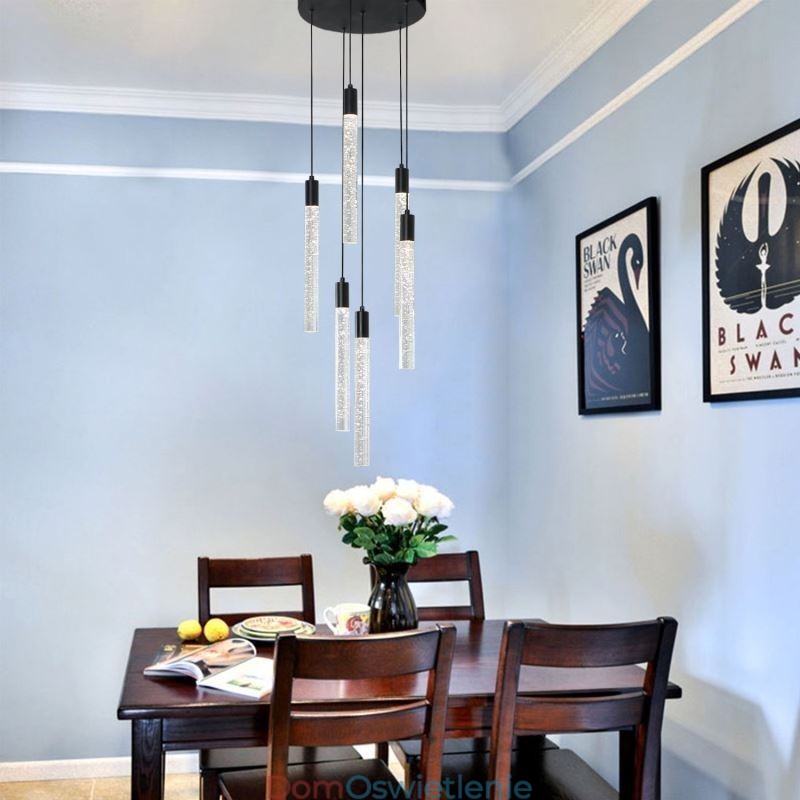 Wisząca lampa wisząca w kolorze czarnym, kryształowa kolumna, lampa sufitowa