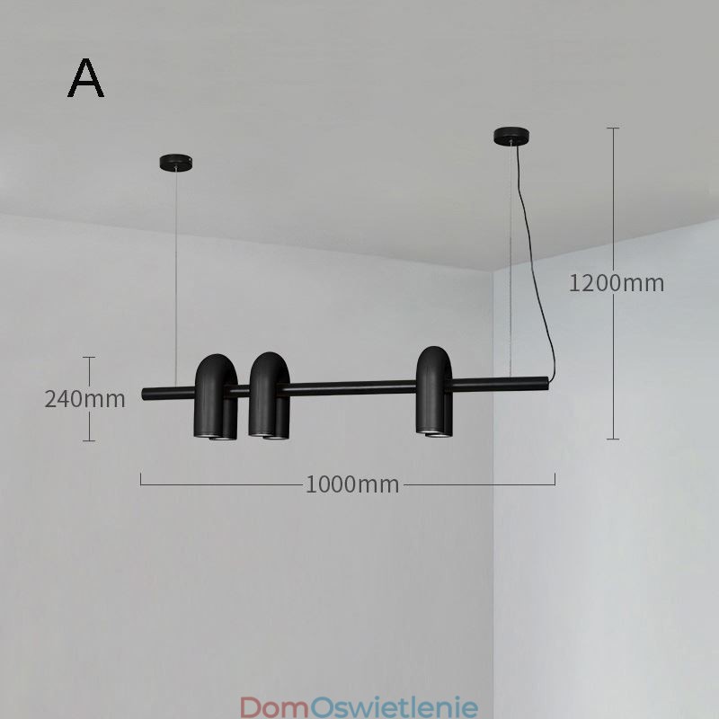Lampa sufitowa z kutego żelaza w kształcie litery U, lampa wisząca, 90 stopni, obrotowy klosz