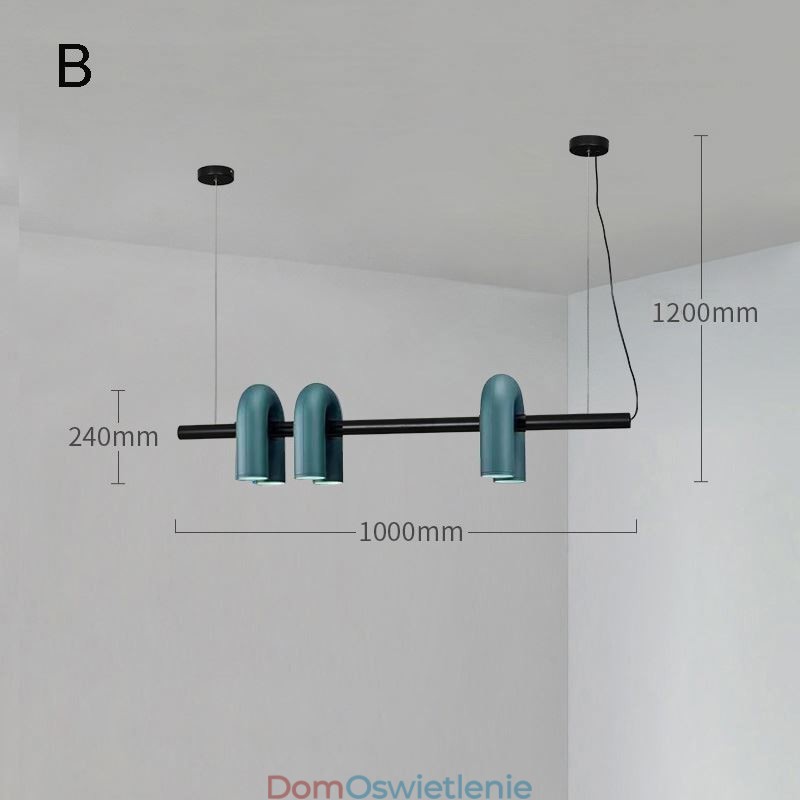 Lampa sufitowa z kutego żelaza w kształcie litery U, lampa wisząca, 90 stopni, obrotowy klosz
