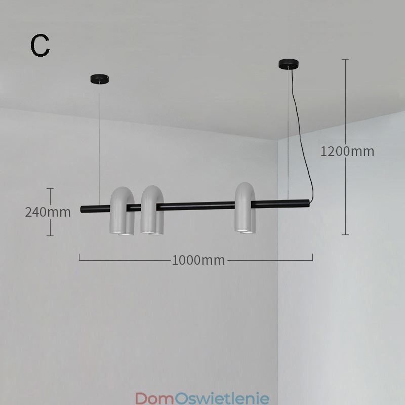 Lampa sufitowa z kutego żelaza w kształcie litery U, lampa wisząca, 90 stopni, obrotowy klosz