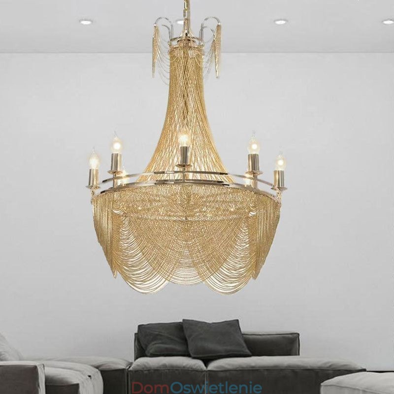 Aluminiowy łańcuch wiszący lampa kreatywne światło luksusowy frędzel dekoracyjne światło złoto srebro