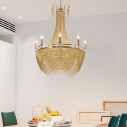 Aluminiowy łańcuch wiszący lampa kreatywne światło luksusowy frędzel dekoracyjne światło złoto srebro