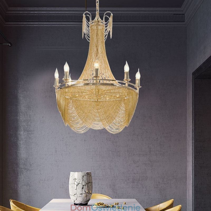 Aluminiowy łańcuch wiszący lampa kreatywne światło luksusowy frędzel dekoracyjne światło złoto srebro
