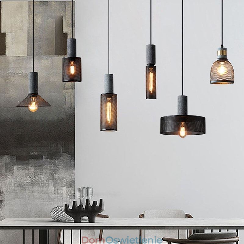 Czarna lampa wisząca Cement Grid Light Country Retro sufitowa lampa