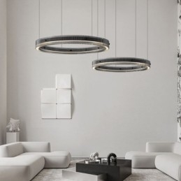 Wisząca lampa 60+80CM podwójne koło szklane oświetlenie sufitowe bezstopniowo ściemnialne z pilotem